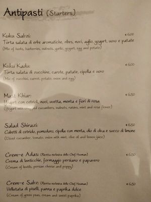 all starters are vegetarian, some vegan at Cardamom Persian Palace in Como