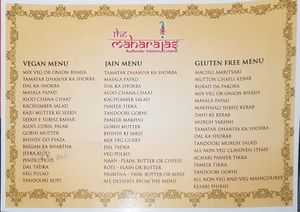 Vegan Menu at The Maharajas in Mahe