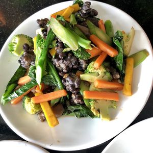 Mixed veggies and black-bean tempeh  at Alchemy Vegan in Chiang Mai