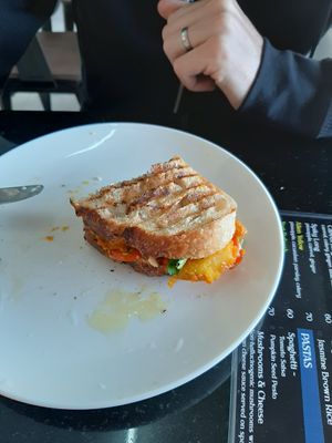 Pumpkin date panini (half eaten) at Alchemy Vegan in Chiang Mai