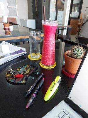 Beetroot, pineapple and banana smoothie at Alchemy Vegan in Chiang Mai