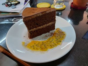 Decadent chocolate cake at Alchemy Vegan in Chiang Mai