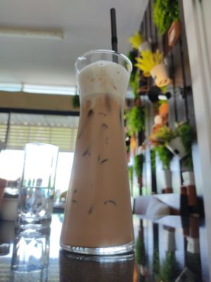Every iced coffee should be this size at Alchemy Vegan in Chiang Mai