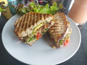Veetball and aubergine panini at Alchemy Vegan in Chiang Mai