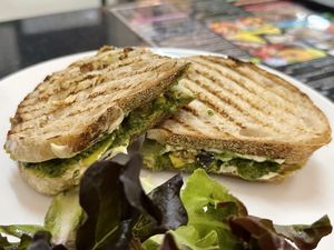 Vegballs aubergine pesto panini (120 THB)  at Alchemy Vegan in Chiang Mai