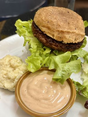 Vegan burger (180 THB)  at Alchemy Vegan in Chiang Mai