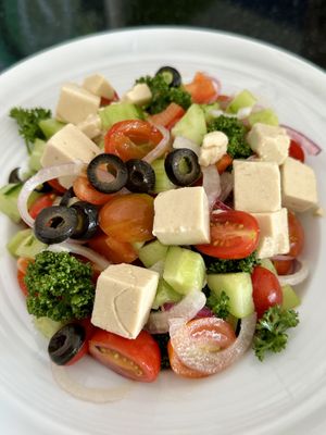 Greek salad + feta (150 THB)  at Alchemy Vegan in Chiang Mai