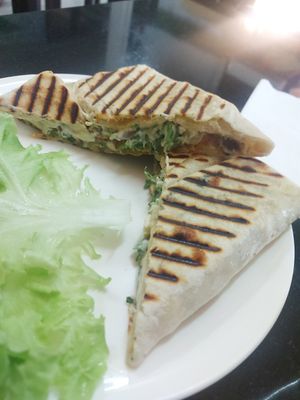 Mushroom cheese potato feta rocket quesadilla at Alchemy Vegan in Chiang Mai