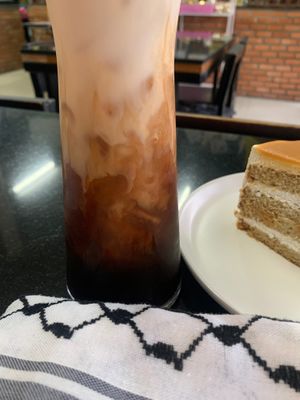 👩🏽‍🍼🇵🇸 Coffee Latte, prepared with a blend of different Plant Milks, from the 🇵🇸⚖️ River to the Sea 🇵🇸🗝️, Apartheid has NO RIGHT TO EXIST 🇵 at Alchemy Vegan in Chiang Mai