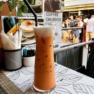 Red Thai (Soy-Coconut) Milk-Tea. House special! at Alchemy Vegan in Chiang Mai