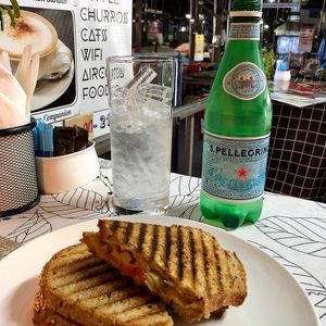 Afternoon panini and san pellegrino at Alchemy Vegan in Chiang Mai