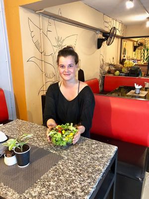 Gorgeous Yogi with her Mango Lime salad at Alchemy Vegan in Chiang Mai