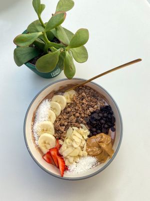 Chocolate protein bowl  at Fresh Yogurt & More in Kos