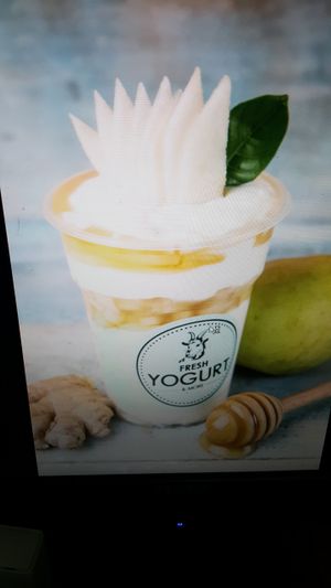 Coconut yogurt with ginger-pear-thyme local honey. 



 at Fresh Yogurt & More in Kos