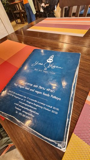 Menu at Yes Vegan in Pattaya