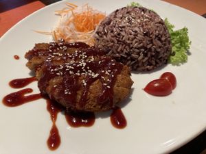 Breaded pork in Japanese sauce  at Yes Vegan in Pattaya