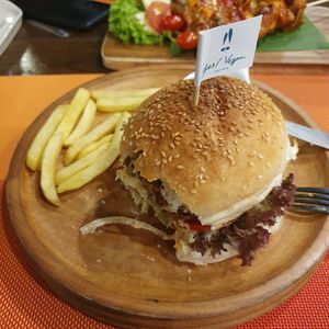 Beyond meat burger (super yummy dressing!) at Yes Vegan in Pattaya