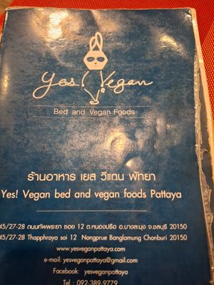 Menu at Yes Vegan in Pattaya