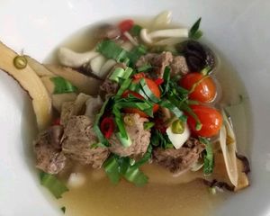 spicy vegan pork soup with liquoric at Yes Vegan in Pattaya