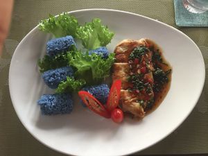 Vegan Chicken with basil sauce  at Yes Vegan in Pattaya