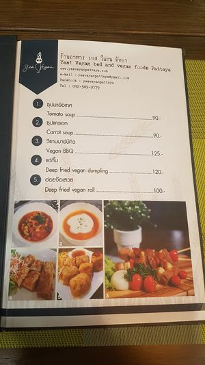 Menu page 2 at Yes Vegan in Pattaya