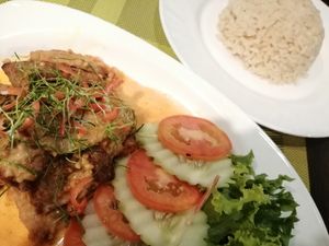 Vegan pork in peanut and coconut curry. 125thb at Yes Vegan in Pattaya
