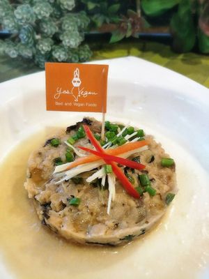 Steamed Omni pork and salted fish at Yes Vegan in Pattaya