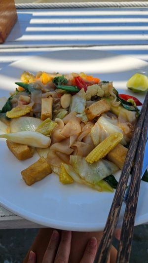 Pad Khee Mau vegetarian with Tofu -yummy at Pinto Restaurant in Koh Lanta