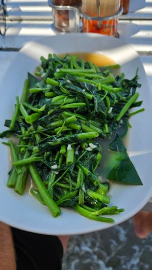 Stir fried morning glory at Pinto Restaurant in Koh Lanta