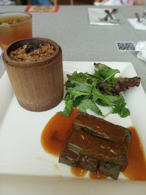 Blue flower tofu with black truffle wild rice at elemen 元素 - HarbourFront in Central Singapore