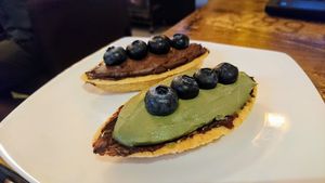 matcha cream tart, chocolate cream tart at Cozy Corner in East Singapore