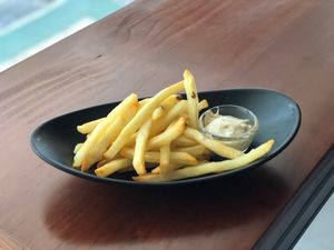 Air fryer fries with truffle mayo sauce at Cozy Corner in East Singapore