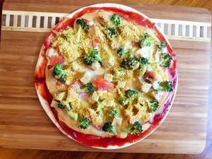 FOMO pizza with two type of vegan cheese. Non oily. Easy to eat.  at Cozy Corner in East Singapore