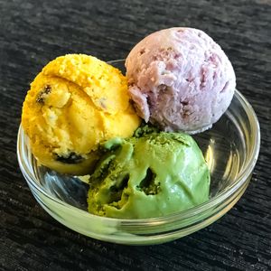 Matcha, pumpkin coconut raisin, purple yam at Cozy Corner in East Singapore
