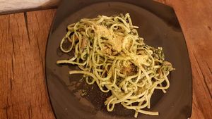 Spinach mushroom pasta at Cozy Corner in East Singapore