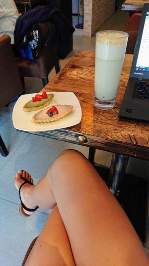 matcha cream tart, strawberry cream tart, genmaicha latte at Cozy Corner in East Singapore