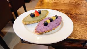 matcha cream tart, blueberry cream tart at Cozy Corner in East Singapore
