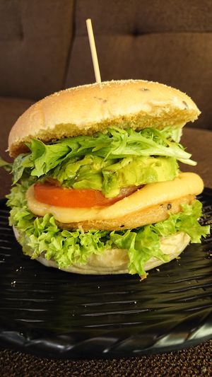 avocado hummus soy burger at Cozy Corner in East Singapore