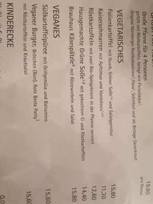 Vegan and vegetarian menu at Alt Oberurseler Brauhaus in Oberursel