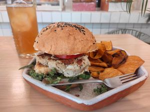 Hamburguer Grilled Cheese with Coffee Lemonade. at Pulpa Amor Liquido  in Mexico City
