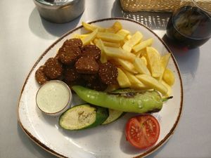 Falafel, Fries and Fried Veggies at Pepper Grey in Klaipeda