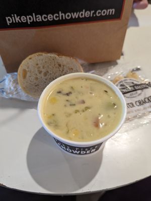 Small vegan chowder at Pike Place Chowder in Seattle