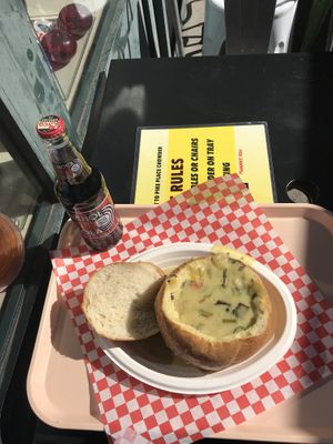 Lime coconut vegetables chowder   at Pike Place Chowder in Seattle