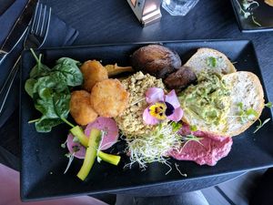 Avocado mash with tofu scramble and rostis at Raw Sugar Cafe in Christchurch