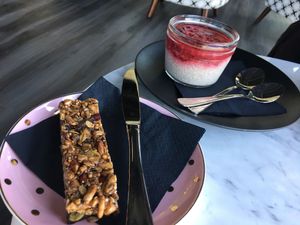 Chia pudding and muesli slice  at Raw Sugar Cafe in Christchurch