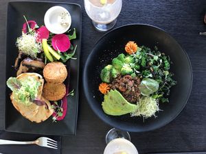 Avo mash and quinoa bowl! at Raw Sugar Cafe in Christchurch