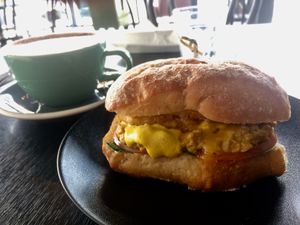 Breaky Ciabatta w/ Coconut Hot Chocolate at Raw Sugar Cafe in Christchurch