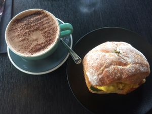 Breaky Ciabatta w/ Coconut Hot Chocolate at Raw Sugar Cafe in Christchurch