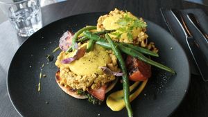 Vegan eggs Benedict  at Raw Sugar Cafe in Christchurch
