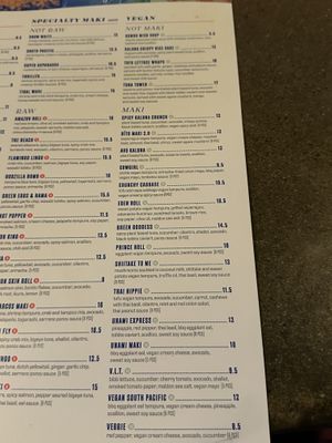 Vegan menu selections  at Blue Sushi Sake Grill in Omaha